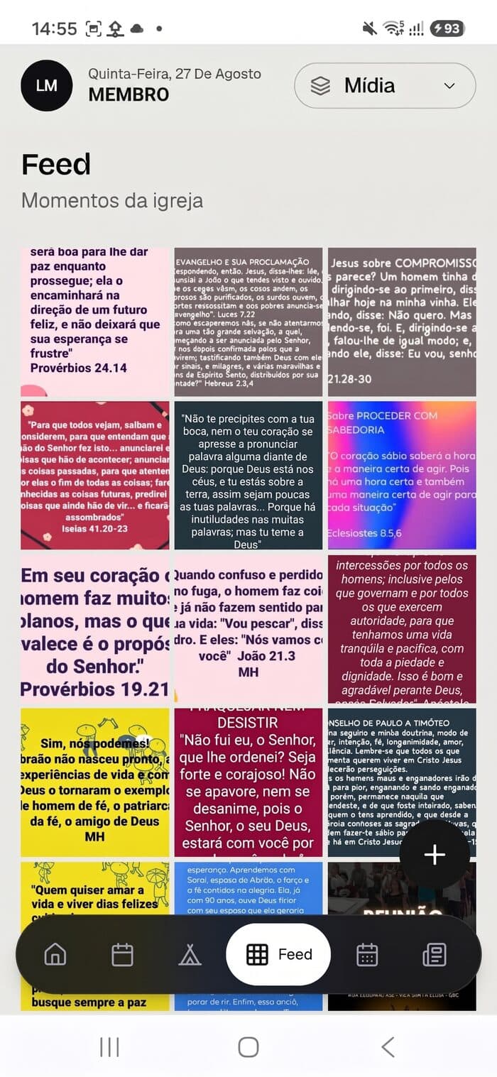 Tela do Feed da igreja